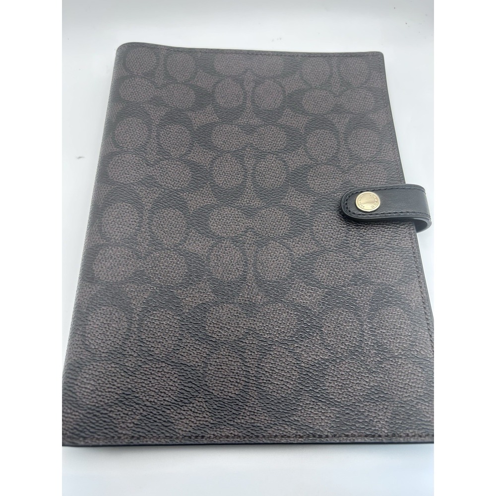 Coach Signature C Notebook Cover Brown Black Canvas Leather Snap 7x9